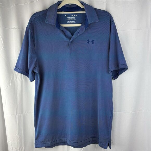 Under Armour GOLF Mens Medium Blue Stripe Playoff‎ Short Sleeve Polo - Picture 1 of 9